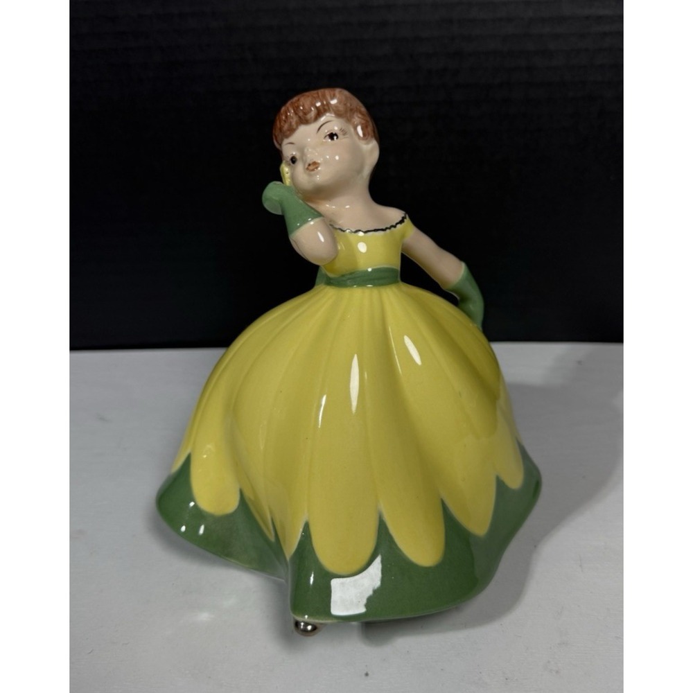 Vtg Holland Mold Yellow  Evening Ball Gown Dancing Lady Figurine Hand Painted
